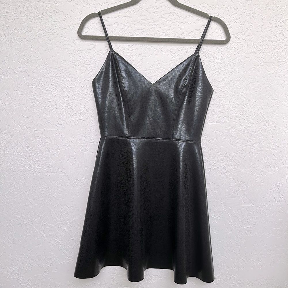 AQUA faux leather A-line mini dress